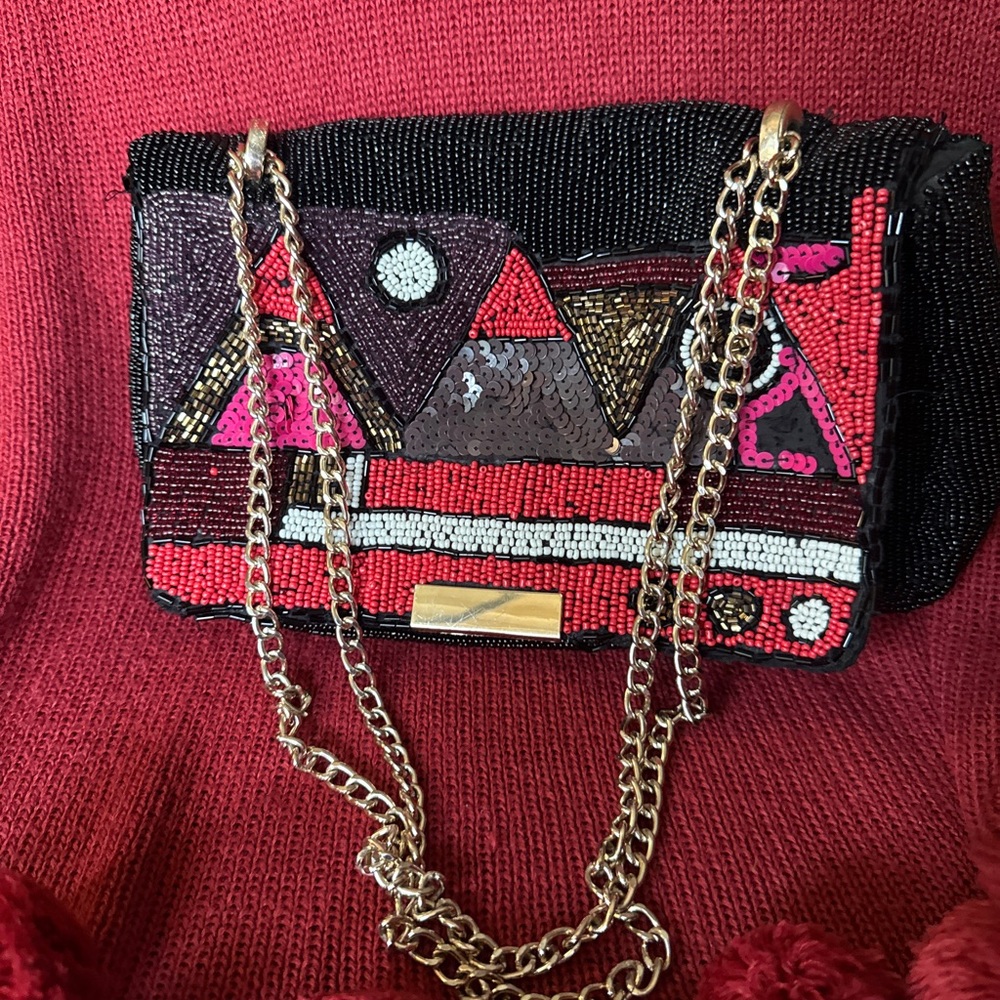 Beaded Chain Strap Clutch - Multicolor